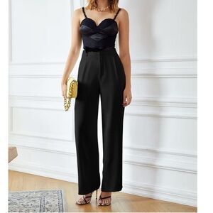 2 piece satin Black High-Waist Trousers and strappy top size M